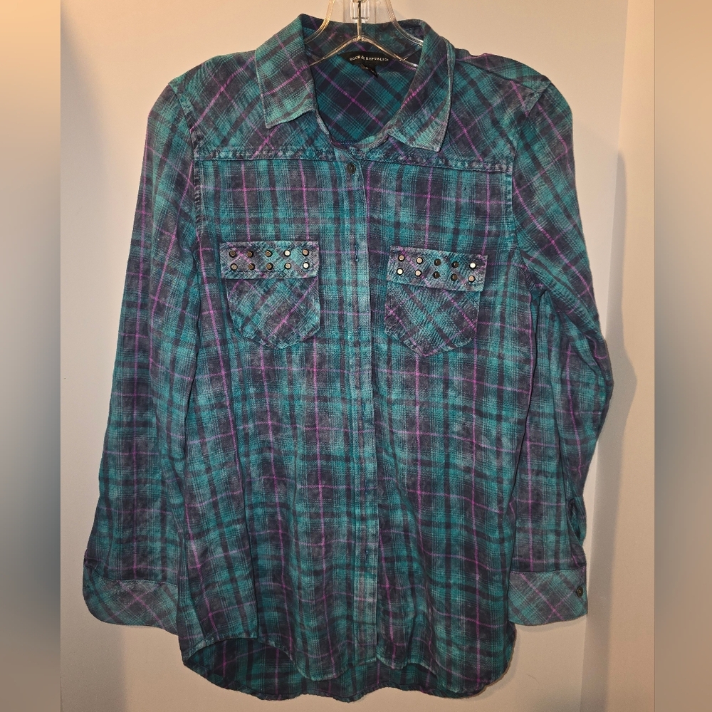 Rock & Republic Teal & Purple Plaid Button-Up Shirt
